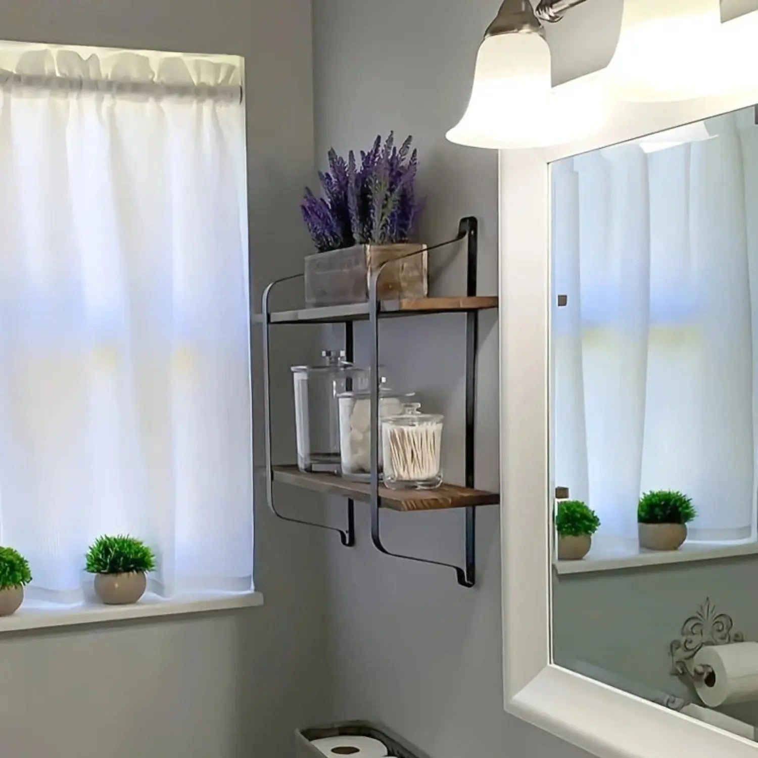 Shelves - Dual Layer Wooden Wall, angled view - House Of Avana