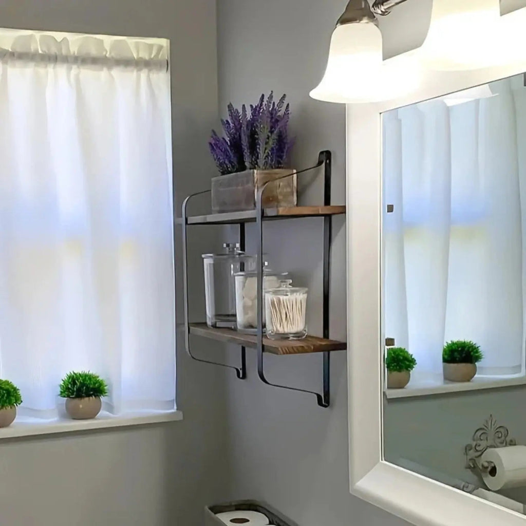 Shelves - Dual Layer Wooden Wall, angled view - House Of Avana [[SKU:HOA-DSH-011]]