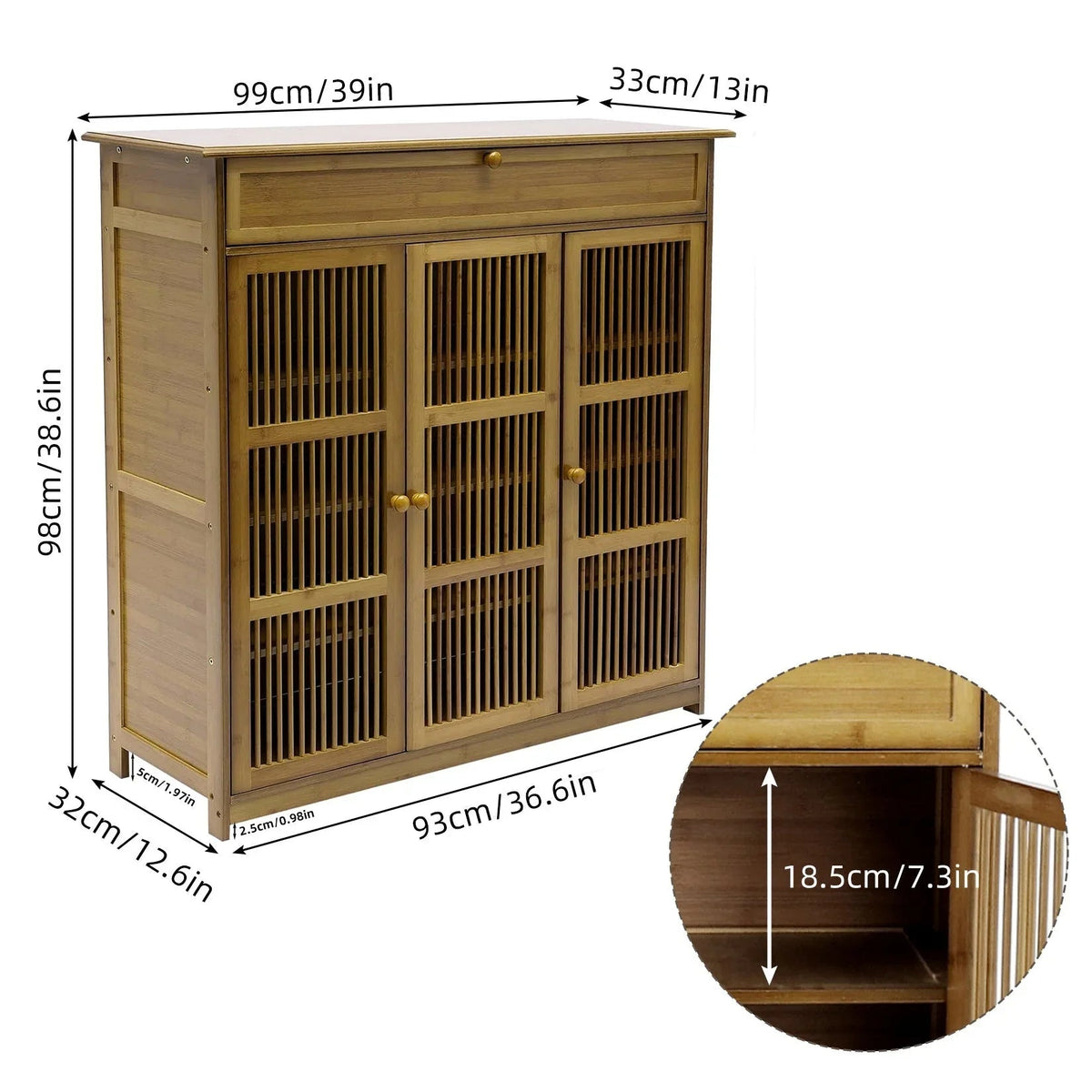 Shoes Rack Cabinet: Vintage Freestanding 4 Tier Shelves Shoe Storage Cabinet with 3 Hollow Doors Shoe Organizer Cabinet for Entryway, Closet, Hallway House Of Avana [[SKU:HOA-SHO-002]]