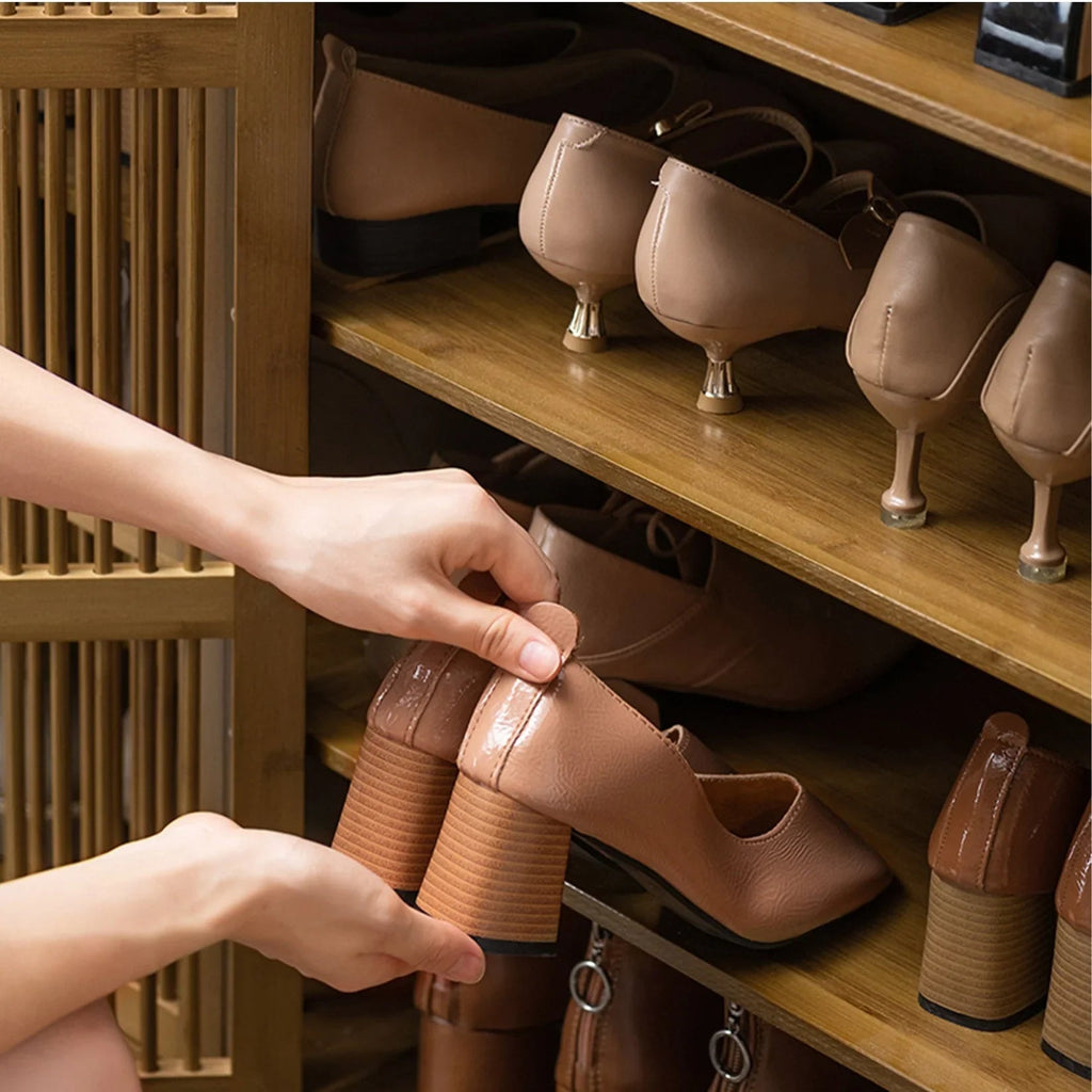 Shoes Rack Cabinet: Vintage Freestanding 4 Tier Shelves Shoe Storage Cabinet with 3 Hollow Doors Shoe Organizer Cabinet for Entryway, Closet, Hallway House Of Avana [[SKU:HOA-SHO-002]]