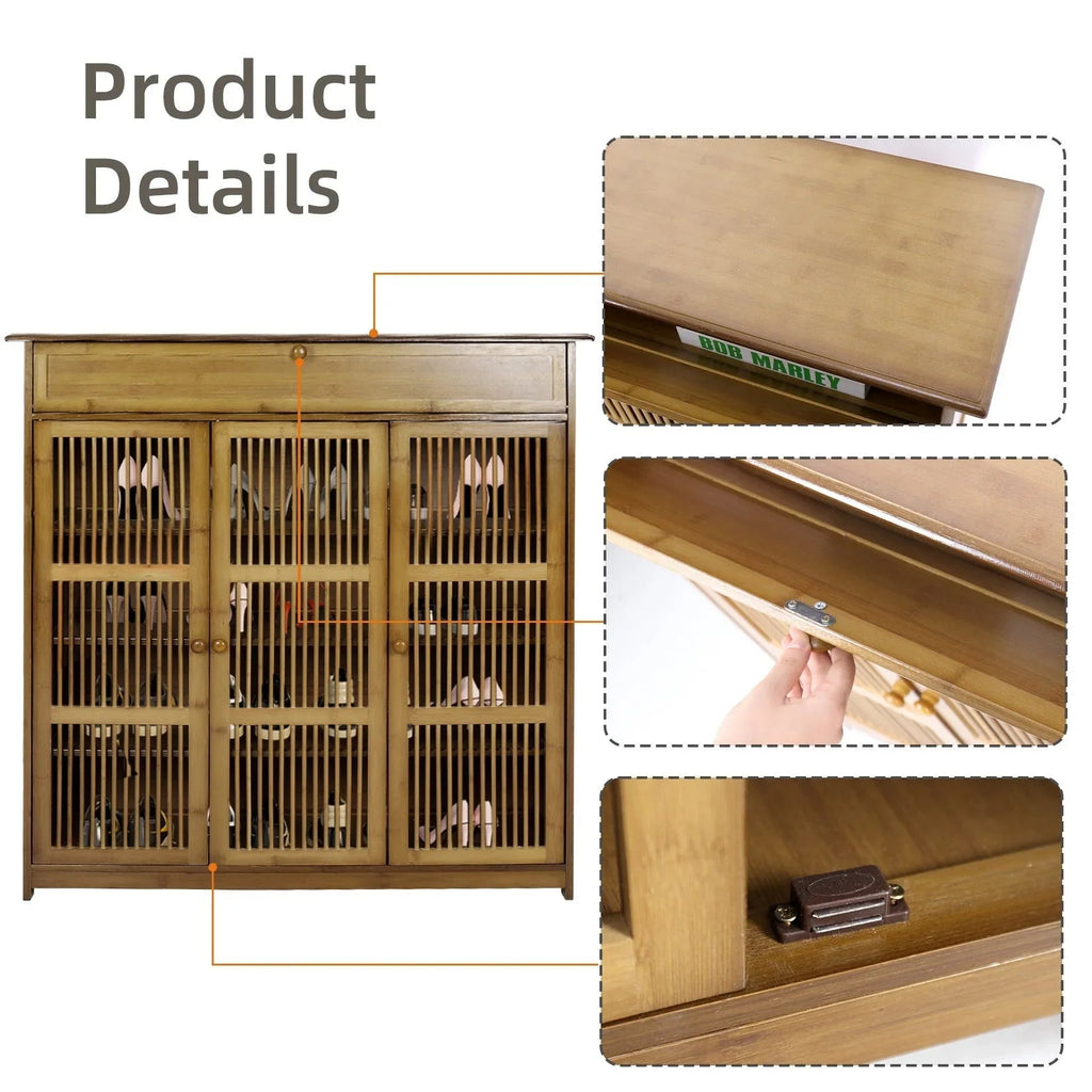Shoes Rack Cabinet: Vintage Freestanding 4 Tier Shelves Shoe Storage Cabinet with 3 Hollow Doors Shoe Organizer Cabinet for Entryway, Closet, Hallway House Of Avana [[SKU:HOA-SHO-002]]