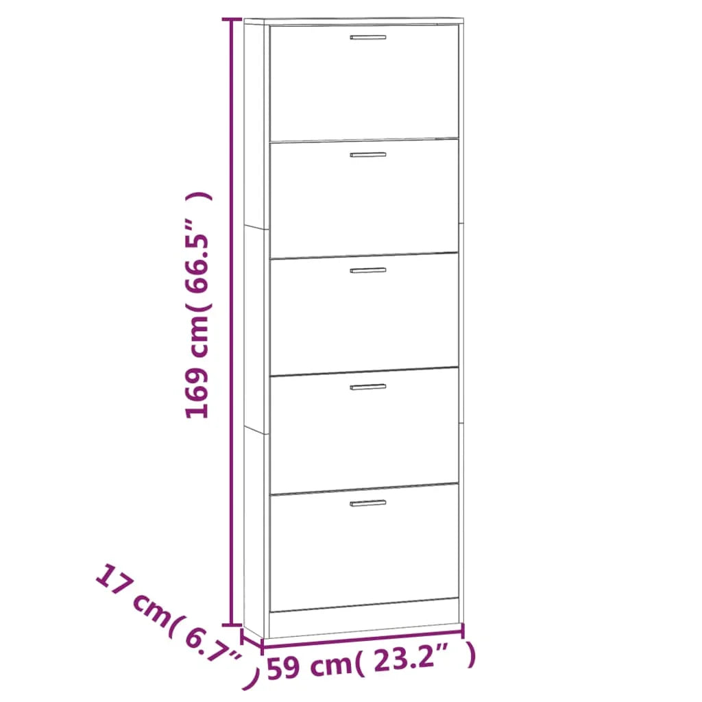 Modern Grey Sonoma Tall Shoe Cabinet with Ceiling-Mounted Design - Space-Saving Vertical Storage, Engineered Wood Construction, Multi-Functional Organizer with Shelves & Drawers for Entryway, Hallway, Small Spaces (59x17x169c House Of Avana