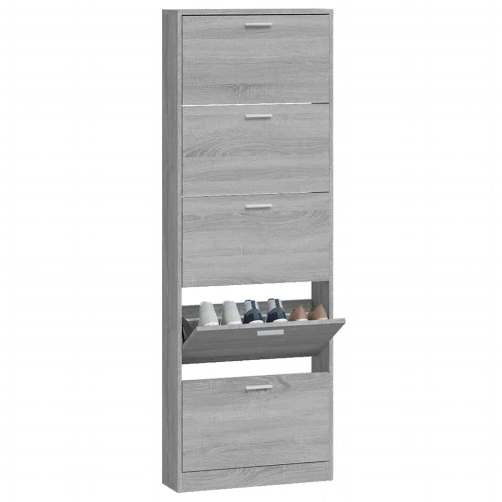 Modern Grey Sonoma Tall Shoe Cabinet with Ceiling-Mounted Design - Space-Saving Vertical Storage, Engineered Wood Construction, Multi-Functional Organizer with Shelves & Drawers for Entryway, Hallway, Small Spaces (59x17x169c House Of Avana [[SKU:HOA-SHO-001]]