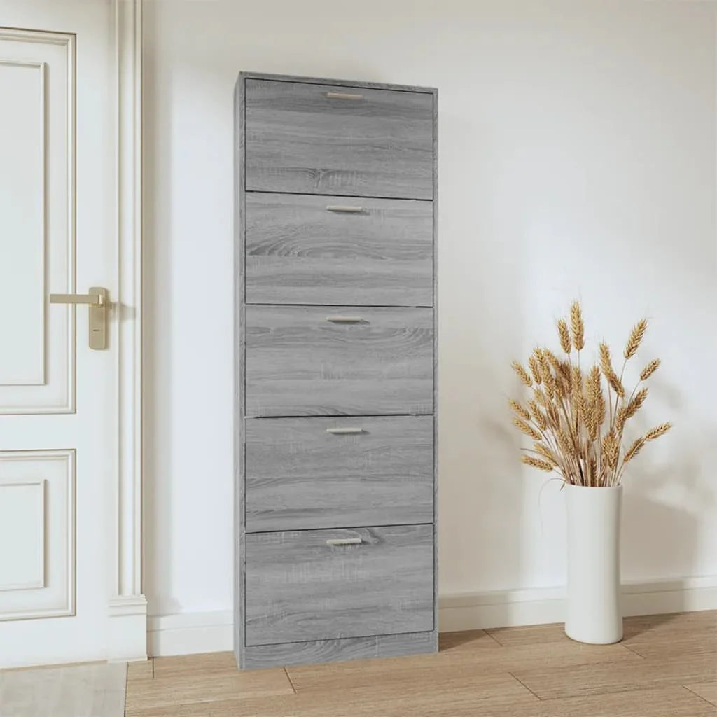 Modern Grey Sonoma Tall Shoe Cabinet with Ceiling-Mounted Design - Space-Saving Vertical Storage, Engineered Wood Construction, Multi-Functional Organizer with Shelves & Drawers for Entryway, Hallway, Small Spaces (59x17x169c House Of Avana [[SKU:HOA-SHO-001]]