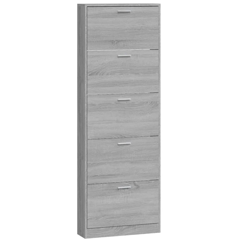 Modern Grey Sonoma Tall Shoe Cabinet with Ceiling-Mounted Design - Space-Saving Vertical Storage, Engineered Wood Construction, Multi-Functional Organizer with Shelves & Drawers for Entryway, Hallway, Small Spaces (59x17x169c House Of Avana [[SKU:HOA-SHO-001]]