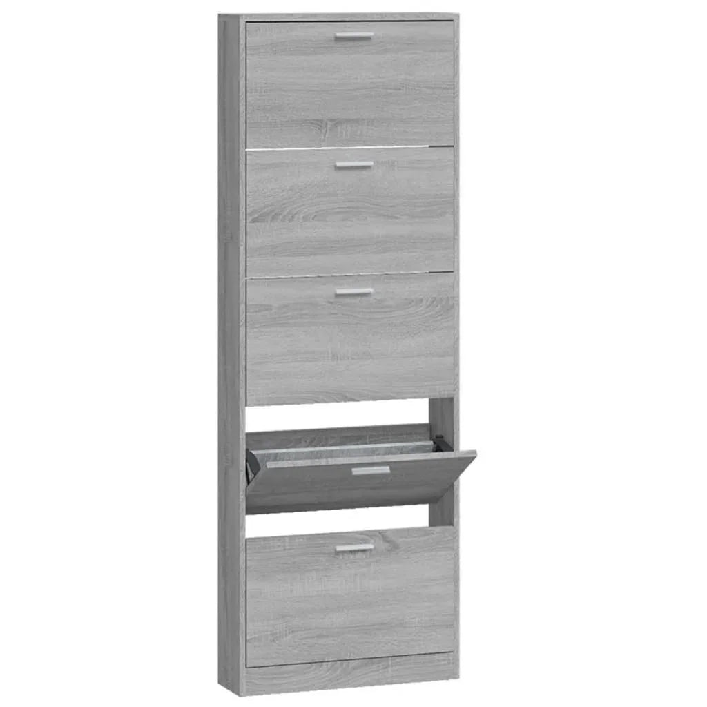 Modern Grey Sonoma Tall Shoe Cabinet with Ceiling-Mounted Design - Space-Saving Vertical Storage, Engineered Wood Construction, Multi-Functional Organizer with Shelves & Drawers for Entryway, Hallway, Small Spaces (59x17x169c House Of Avana [[SKU:HOA-SHO-001]]