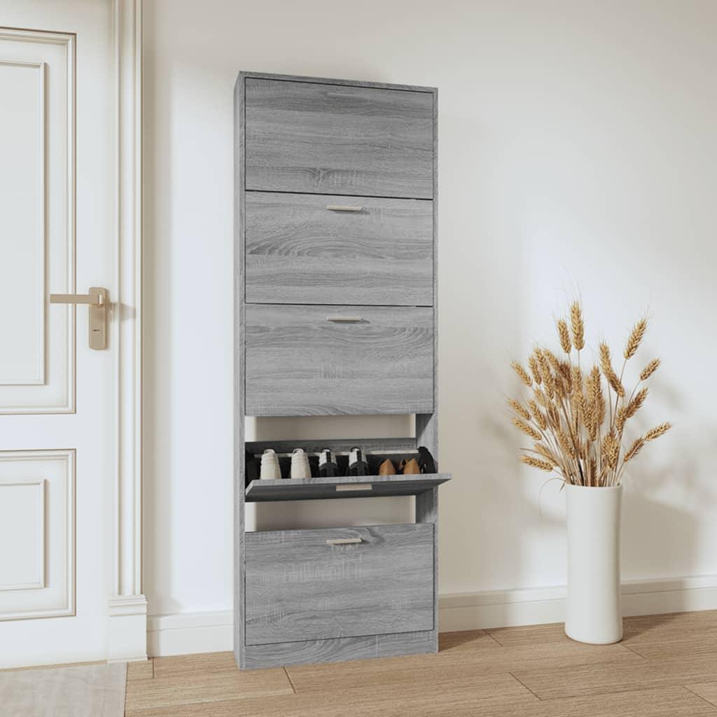 Modern Grey Sonoma Tall Shoe Cabinet with Ceiling-Mounted Design - Space-Saving Vertical Storage, Engineered Wood Construction, Multi-Functional Organizer with Shelves & Drawers for Entryway, Hallway, Small Spaces (59x17x169c House Of Avana [[SKU:HOA-SHO-001]]