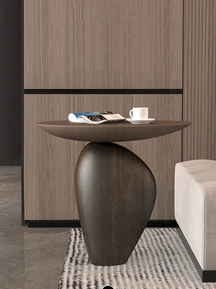 Side table cobblestone wooden small with modern dark wood finish and compact size ideal for minimalist modern living room