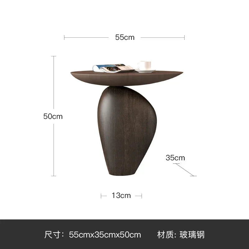 Side table cobblestone wooden small in dark brown glass steel with compact size ideal for minimalist modern living room