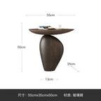 Side table cobblestone wooden small in dark brown glass steel with compact size ideal for minimalist modern living room