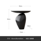 Side table cobblestone wooden small black glass steel pedestal with sleek modern design compact size for living room