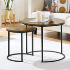 Costoffs Side Table Coffee Table with Wooden Tabletop & Sturdy Metal Base, Rustic Nesting End Table Set... - House Of Avana [[SKU:HOA-END-403]]