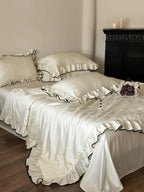 Silky Ruffle Blanket Comforter Set / White Ever Lasting