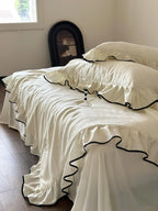 Silky Ruffle Blanket Comforter Set / White Ever Lasting