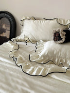 Silky Ruffle Blanket Comforter Set / White Ever Lasting