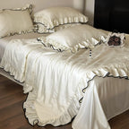 Silky Ruffle Blanket Comforter Set / White Ever Lasting