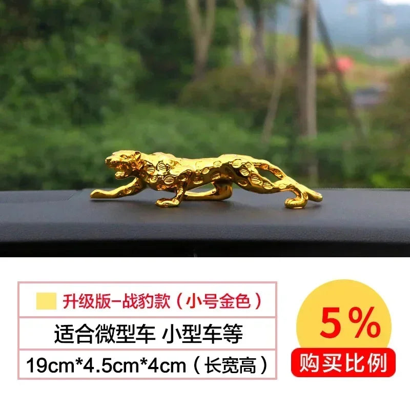 Golden metallic jaguar figurine with polished finish as a silver leopard decorative tabletop sculpture for home and office decor
