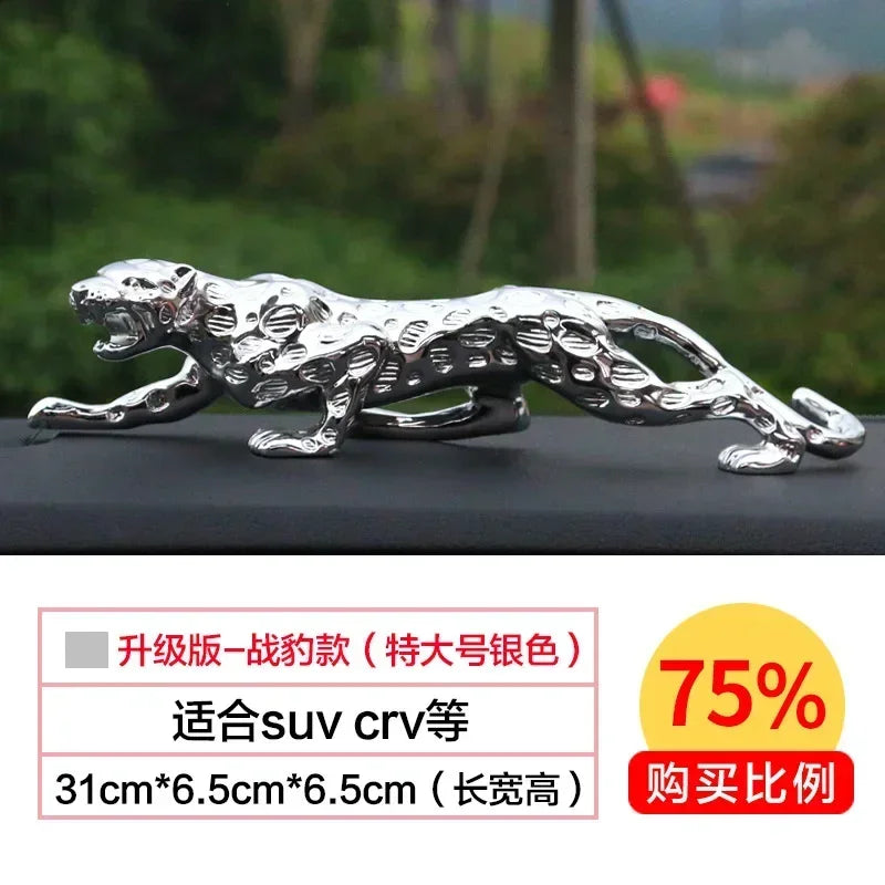Silver leopard decorative metallic tabletop sculpture with detailed textured surface and open-mouthed design for home and office decor
