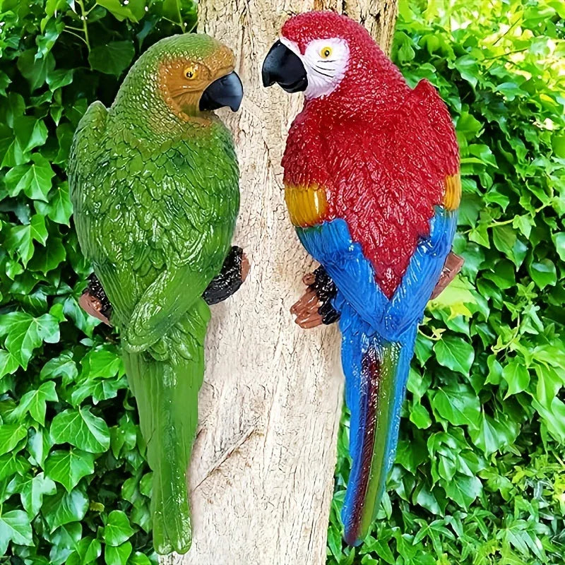 A Pair Simulation Parrot Wall Decoration, 12 Inch Lifelike Outdoor Golden Parrot Sculpture, Tropical Realistic Green And Red Parrot Bird Decoration, Used for Courtyard Gardens, Lawns, Trees, Walls House Of Avana