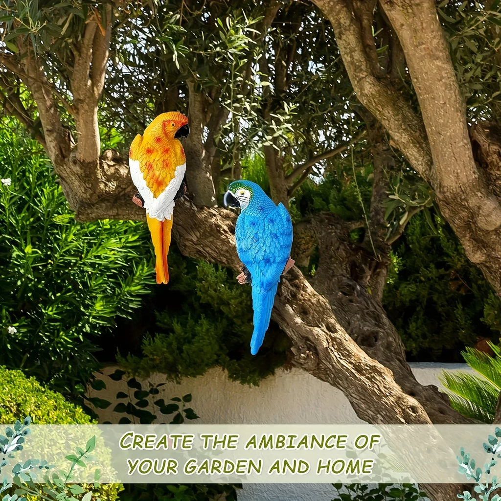 A Pair Simulation Parrot Wall Decoration, 12 Inch Lifelike Outdoor Golden Parrot Sculpture, Tropical Realistic Green And Red Parrot Bird Decoration, Used for Courtyard Gardens, Lawns, Trees, Walls House Of Avana