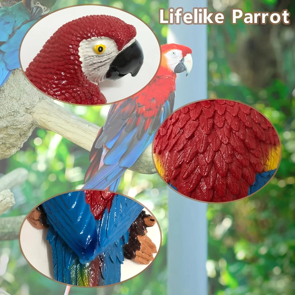 A Pair Simulation Parrot Wall Decoration, 12 Inch Lifelike Outdoor Golden Parrot Sculpture, Tropical Realistic Green And Red Parrot Bird Decoration, Used for Courtyard Gardens, Lawns, Trees, Walls House Of Avana