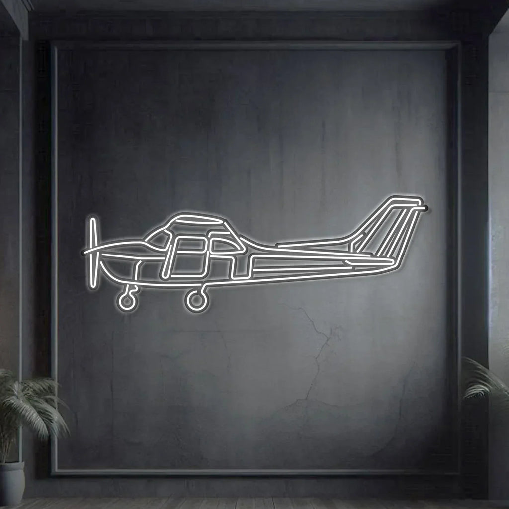 Skyhawk Metal Neon Aircraft Wall Art - Ncn0061, front view - House Of Avana