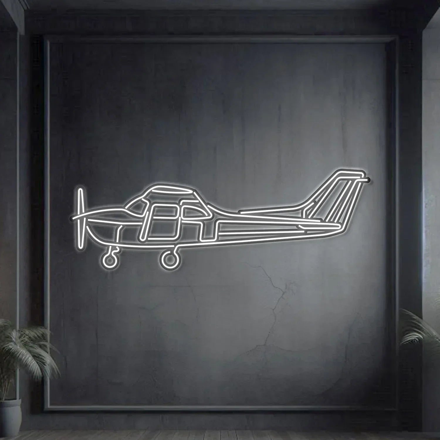 Skyhawk Metal Neon Aircraft Wall Art - Ncn0061, front view - House Of Avana