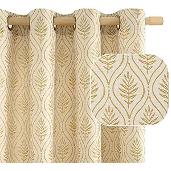 2 Piece Gold Edged tufted Sher Curtains - Ivory White Sleep Zone