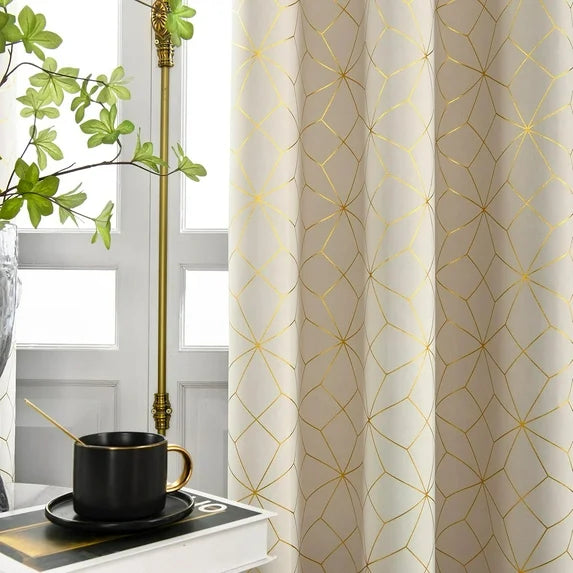 2 Piece Golden Edged Floral Curtains - Black Sleep Zone