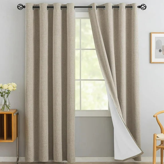 2 Piece Linen Look Blackout Curtain Sleep Zone