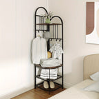 ERGOMASTER 4-in-1 Entryway Organizer: 180cm Tall Corner Coat Rack with Shoe Bench, 2-Tier Mesh Shoe Storage & 6 Removable Hooks - Space-Saving Hall Tree for Home or Retail Stores, Rustic Brown (Engineered Wood & Metal), Powde House Of Avana