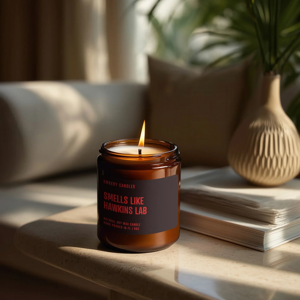 Smells Like Hawkins Lab | Soy Wax Scented Candle, side view - House Of Avana