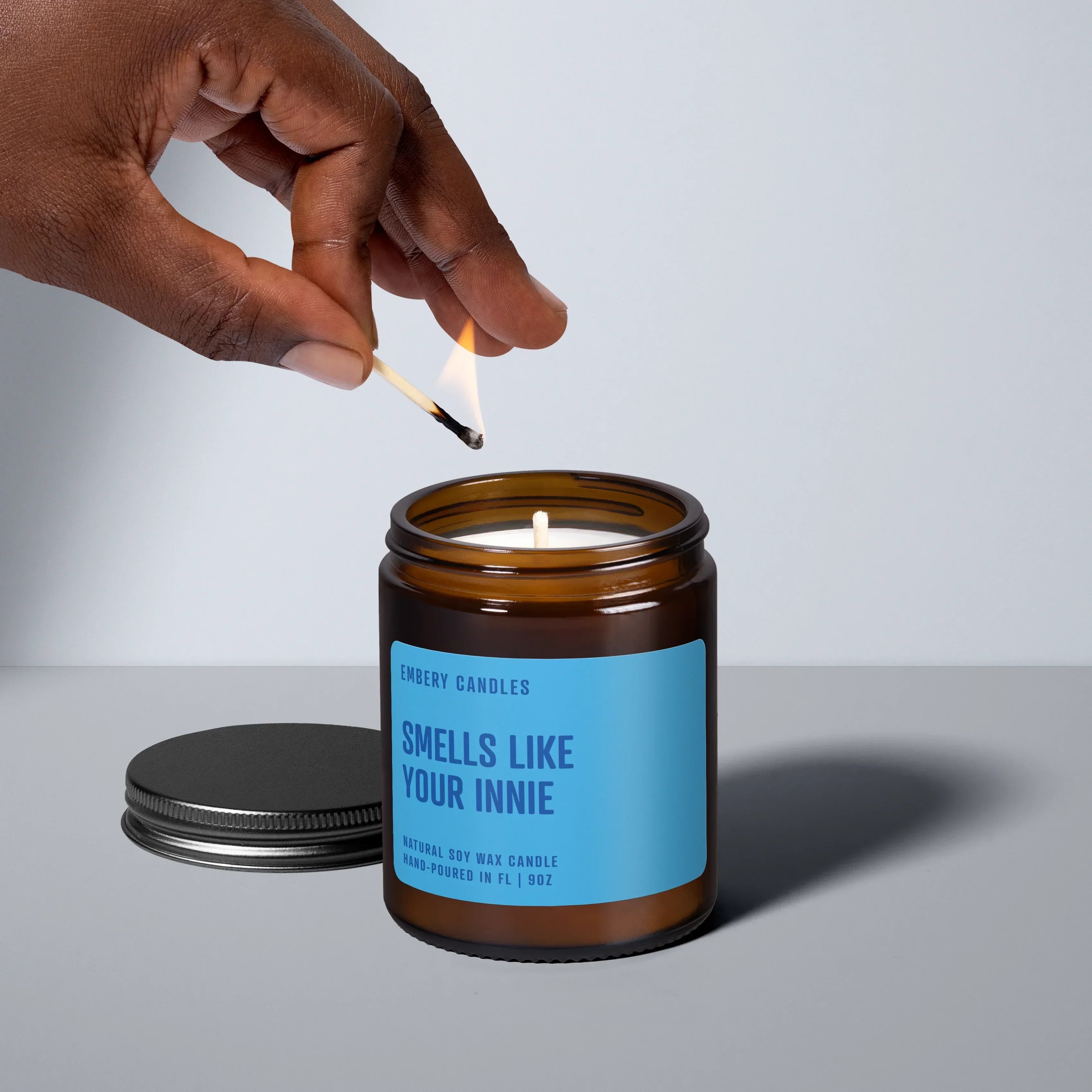 Smells Like Your Innie | Soy Wax Scented Candle, back view - House Of Avana
