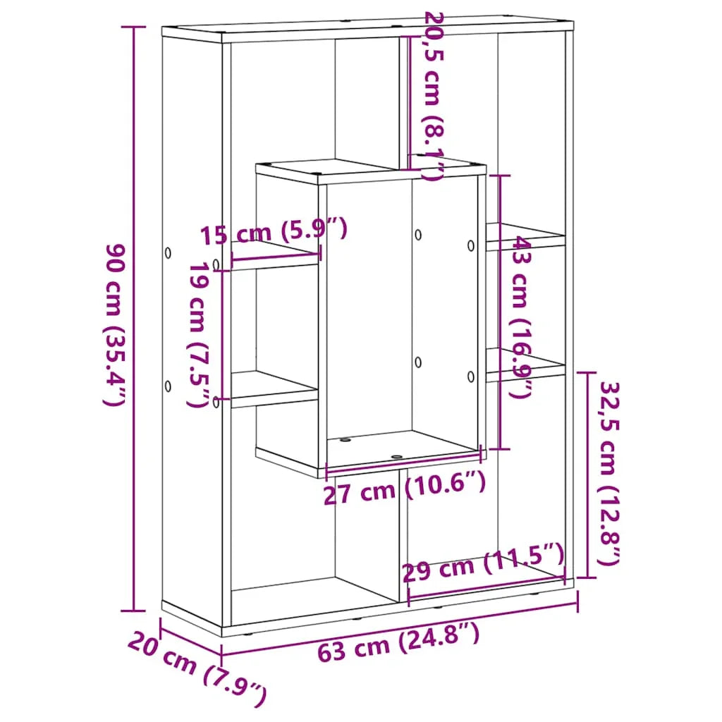 Bookcase Smoked Oak 63X20X90 Cm Engineered Wood- Home Decor, Shelving, Display Racks, Collection Racks, Shoe Racks, Clothes Hangers, Towel Racks, Tool Racks, Sturdy And Durable, Multi-Layer Design, Large Capacity Storage, Eas House Of Avana [[SKU:HOA-BOK-025]]