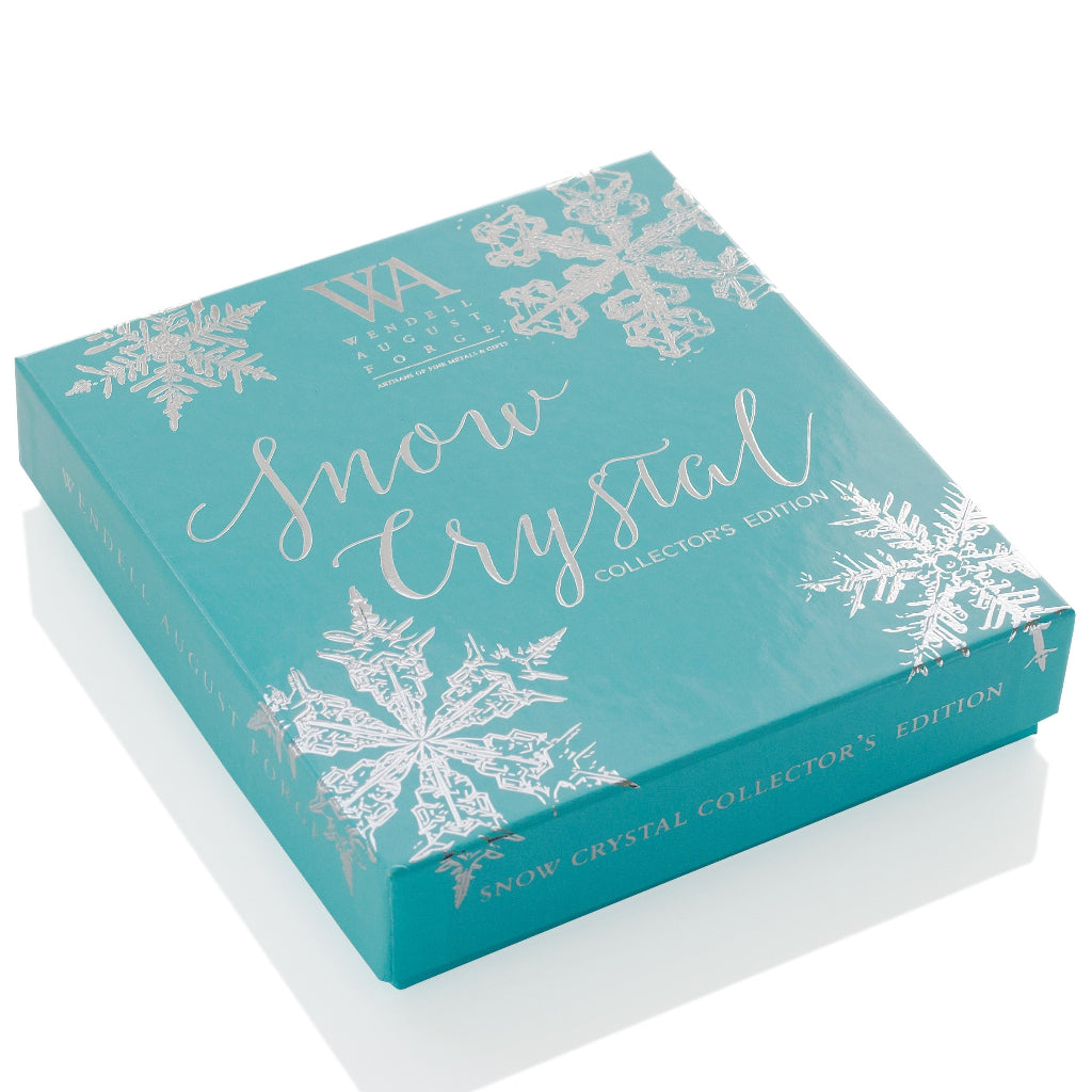 Teal box with snowflake designs and 'Snow Crystal' text on a white background