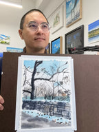 Snowy Path in Fort Tryon Park, Nyc, Watercolor Painting, side view - House Of Avana