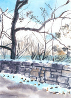 Snowy Path in Fort Tryon Park, Nyc, Watercolor Painting, front view - House Of Avana