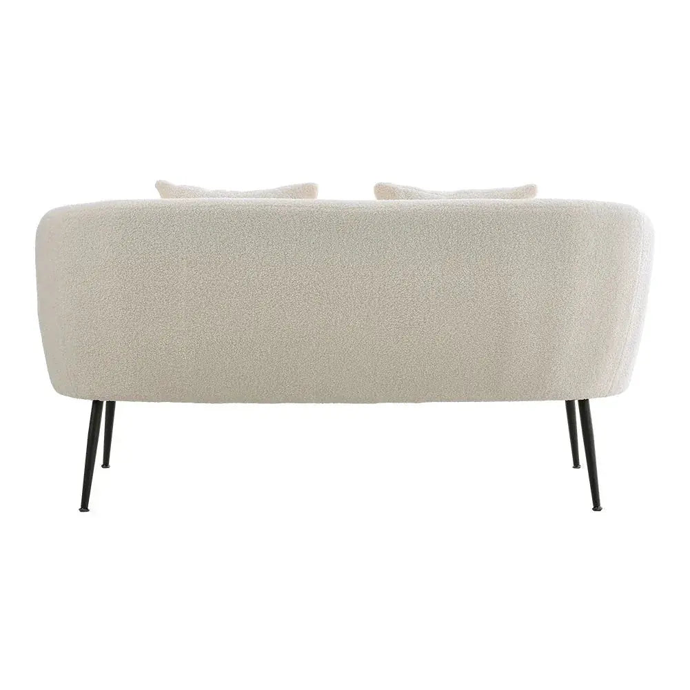 Leather 2-seater White Sofa with Armrests and Throw Pillows, close-up view - House Of Avana