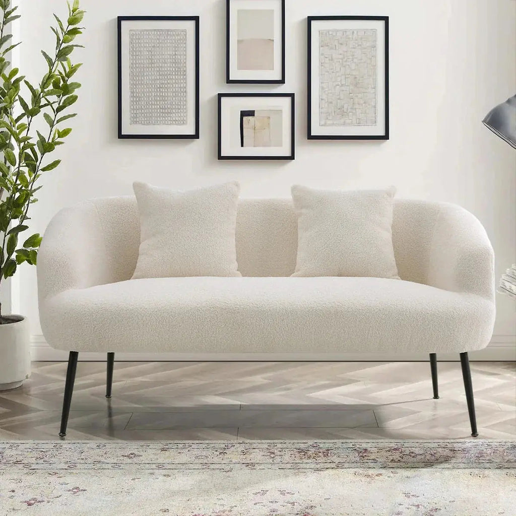 Leather 2-seater White Sofa with Armrests and Throw Pillows, texture detail - House Of Avana [[SKU:HOA-SOF-007]]