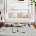 Leather 2-seater White Sofa with Armrests and Throw Pillows, product packaging - House Of Avana