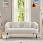 Leather 2-seater White Sofa with Armrests and Throw Pillows, dimensions view - House Of Avana