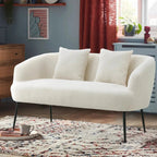 Leather 2-seater White Sofa with Armrests and Throw Pillows, in-use display - House Of Avana [[SKU:HOA-SOF-007]]