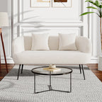 Leather 2-seater White Sofa with Armrests and Throw Pillows, side view - House Of Avana