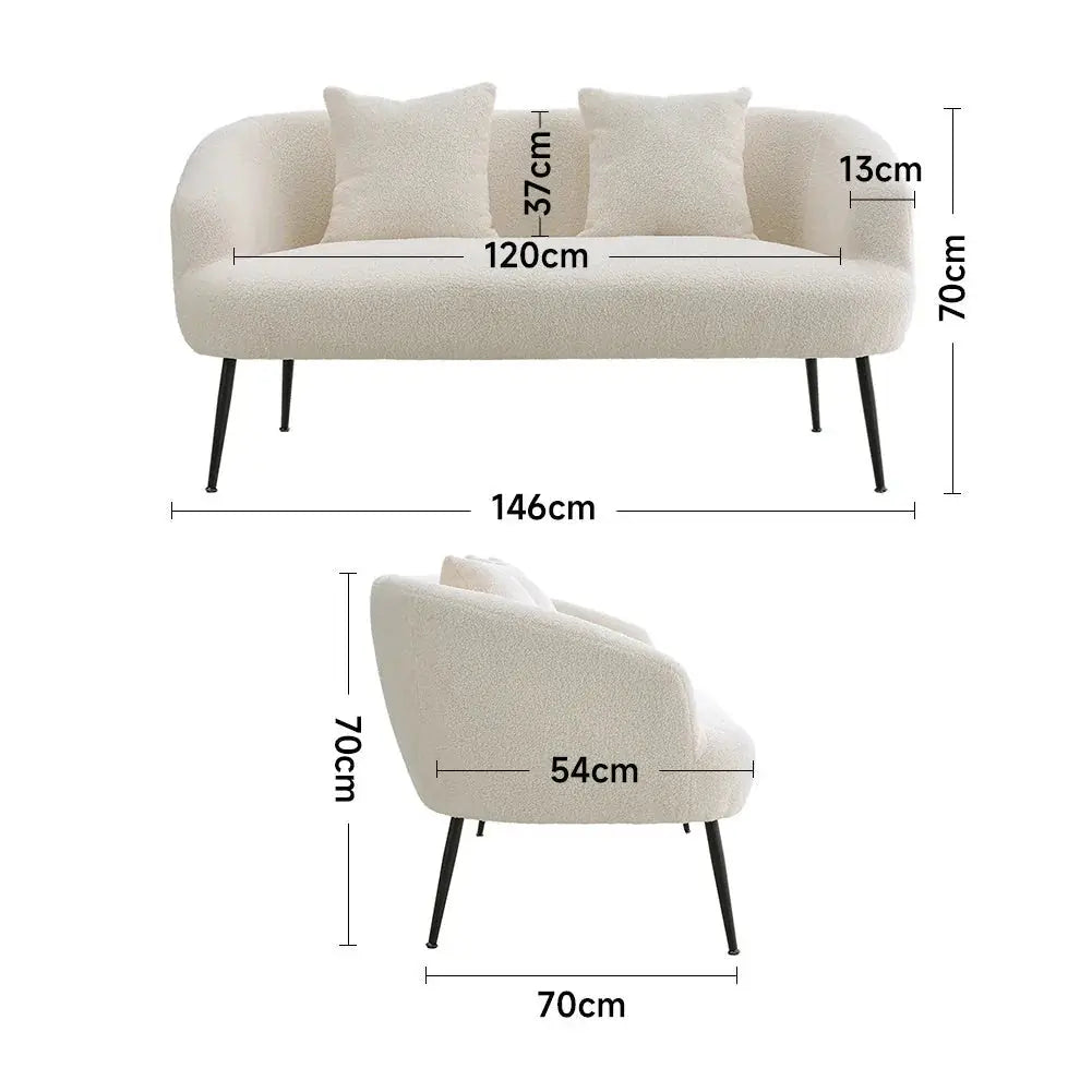 Leather 2-seater White Sofa with Armrests and Throw Pillows, detail shot - House Of Avana