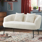 Leather 2-seater White Sofa with Armrests and Throw Pillows, top view - House Of Avana