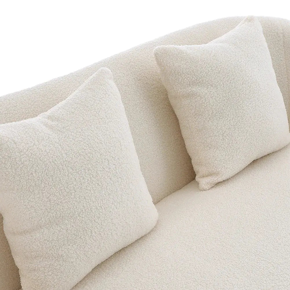 Leather 2-seater White Sofa with Armrests and Throw Pillows, angled view - House Of Avana