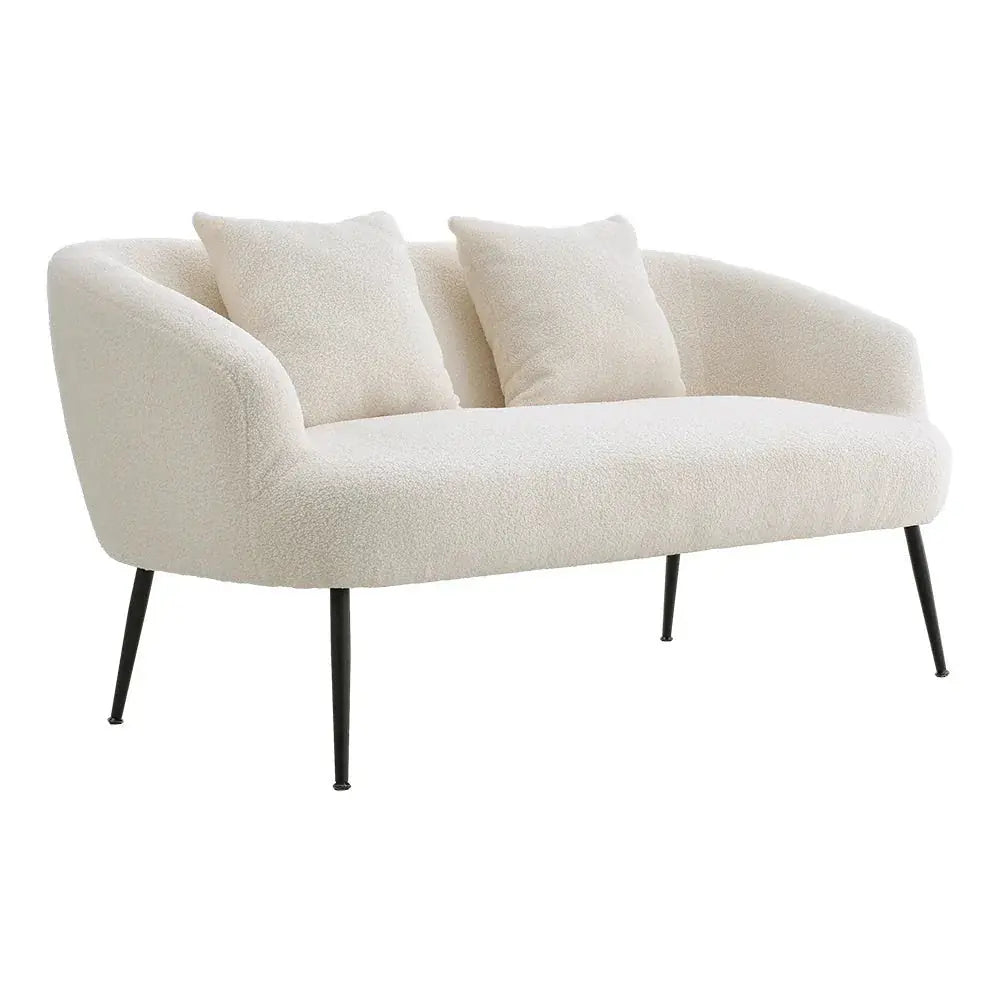 Leather 2-seater White Sofa with Armrests and Throw Pillows, angled view - House Of Avana