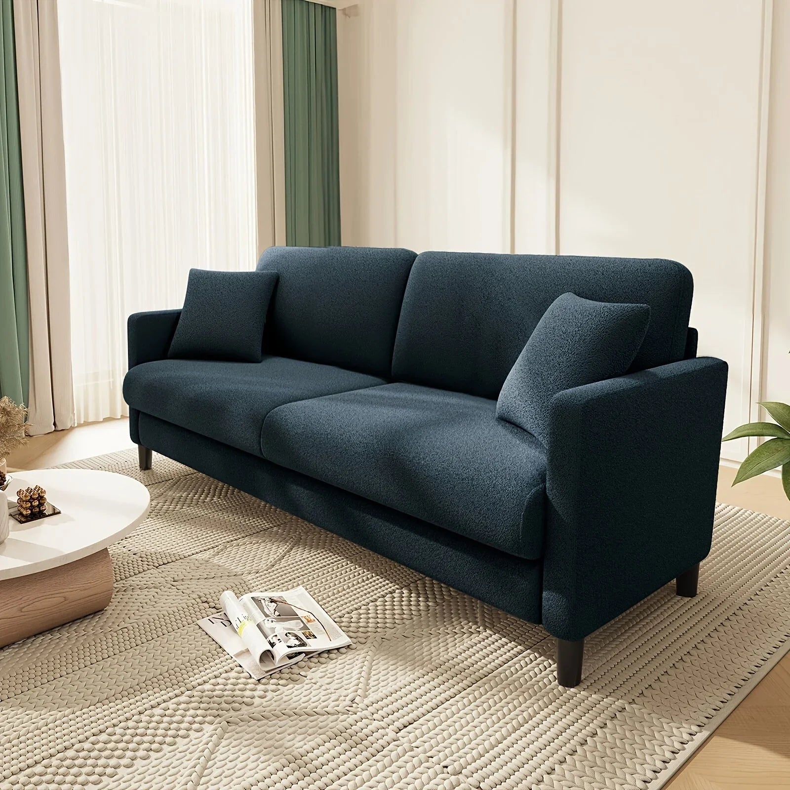 Modern 3-Seater Teddy Velvet Sofa with Pillows – Comfortable Fleece Love Seat for Living Room, Bedroom, or Home Office, Hardwood Frame, White Upholstery, Mid-Century Design, Home Office Couch | Elegant Velvet Sofa | Plush C House Of Avana