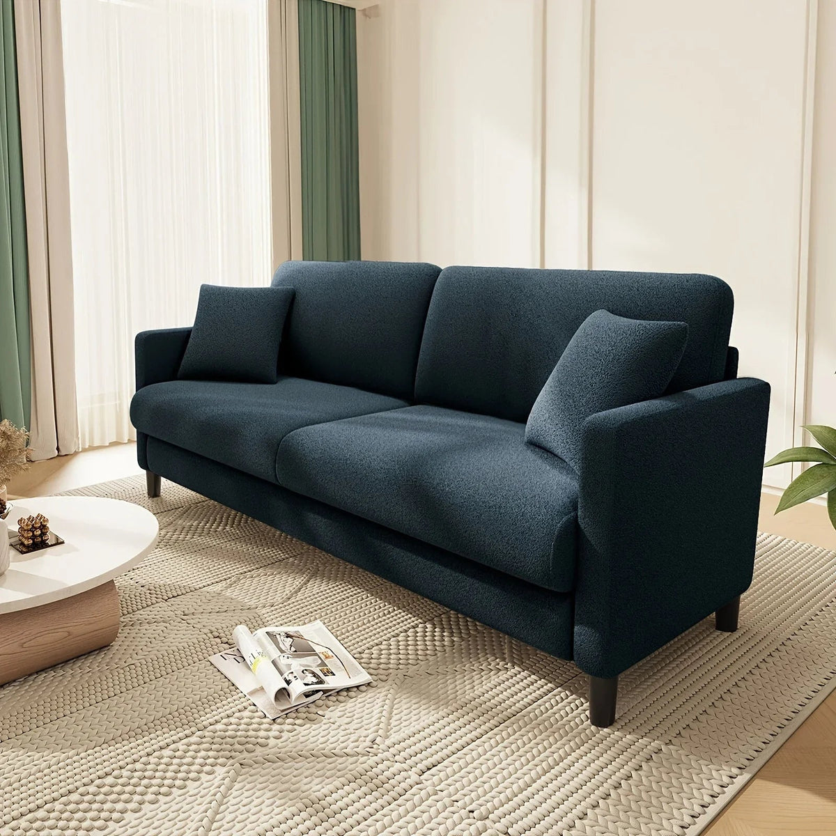 Modern 3-Seater Teddy Velvet Sofa with Pillows – Comfortable Fleece Love Seat for Living Room, Bedroom, or Home Office, Hardwood Frame, White Upholstery, Mid-Century Design, Home Office Couch | Elegant Velvet Sofa | Plush C House Of Avana [[SKU:HOA-SOF-006]]