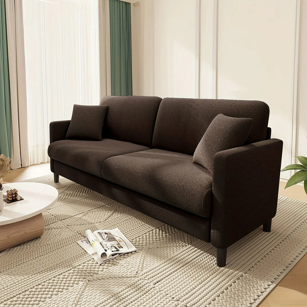 Modern 3-Seater Teddy Velvet Sofa with Pillows – Comfortable Fleece Love Seat for Living Room, Bedroom, or Home Office, Hardwood Frame, White Upholstery, Mid-Century Design, Home Office Couch | Elegant Velvet Sofa | Plush C House Of Avana [[SKU:HOA-SOF-006]]